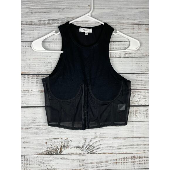 Edit by Nine Black Corset Cropped Top Medium Sheer Underwire Sexy Y2K Sleeveless - Picture 1 of 7
